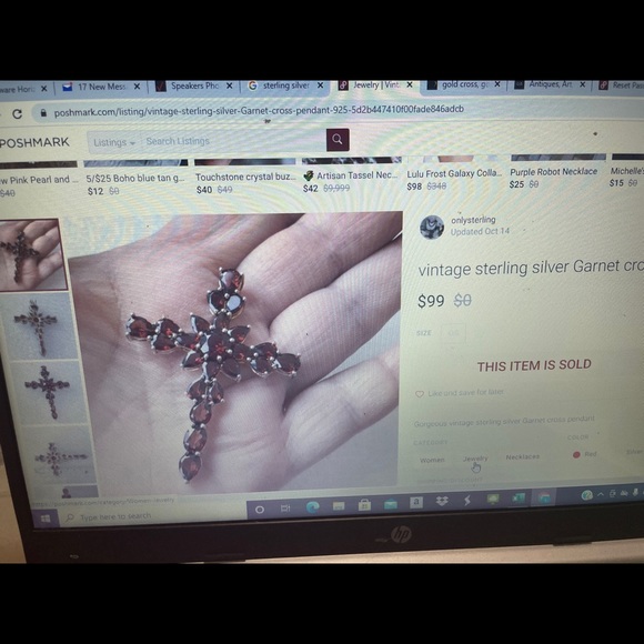 925 sterling silver/Garnet Cross Pendant - Picture 3 of 6